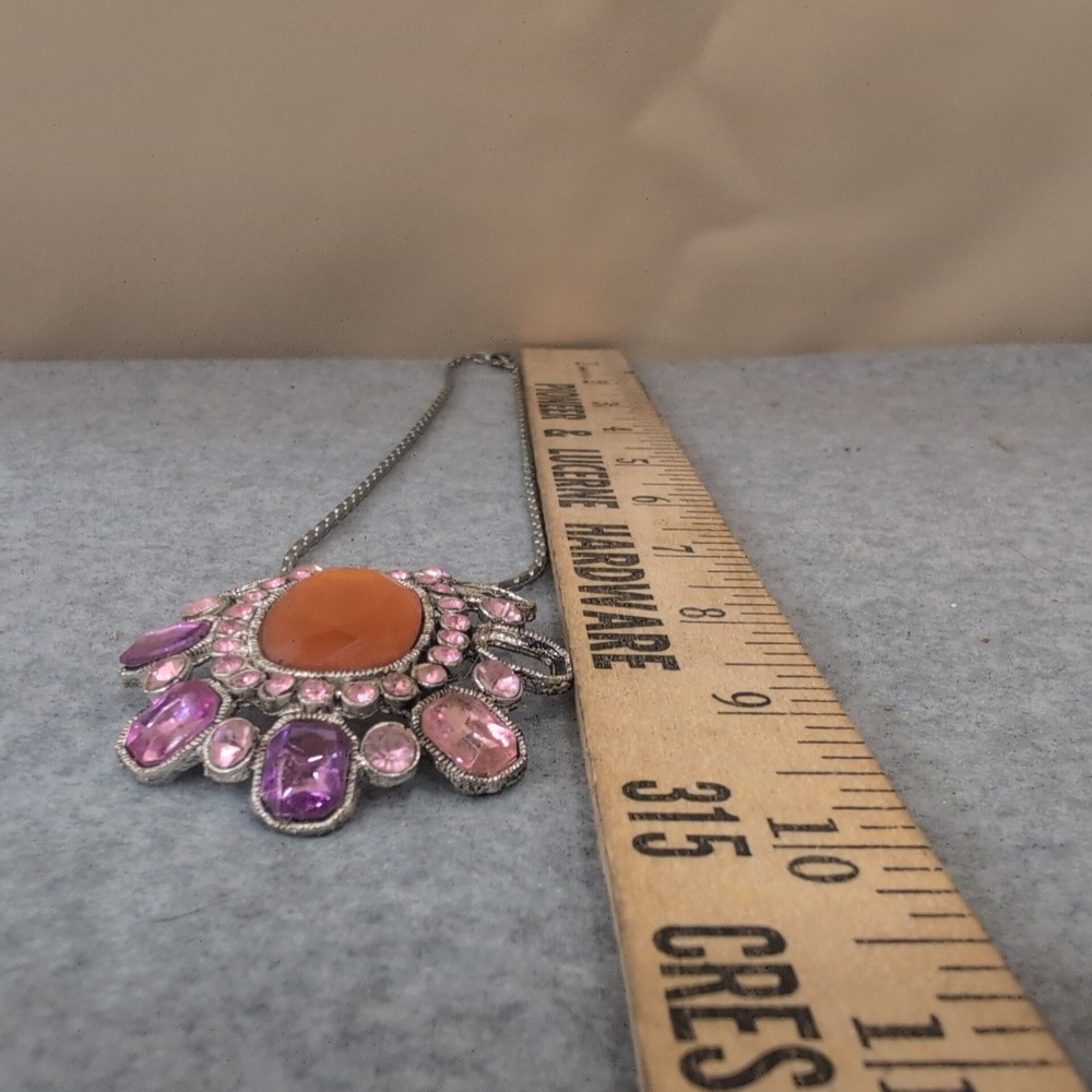 Sarah Coventry Orange Gemstone Flower Statement Necklace Slvr Tone Missing Gems - Picture 5 of 5